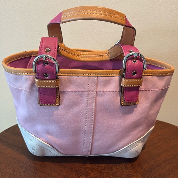 Coach  Hampton mini bag satchel  pink canvas/ white /raspberry/light tan leather - Picture 15 of 15